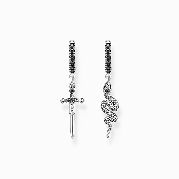Hoop earrings blackened snake and sword