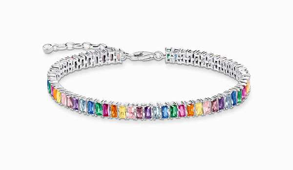 Tennis bracelet with colourful stones silver