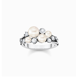Ring pearls with white stones silver