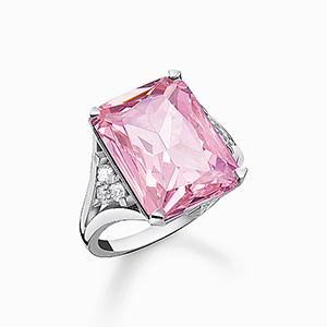 Ring with pink and white stones silver