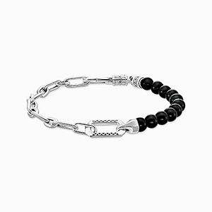 Bracelet with black onyx beads and chain links silver