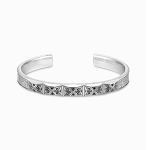 Bangle faceted design with black stones silver