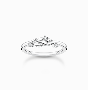 Ring leaves with white stones silver