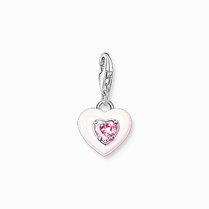 Charm pendant heart with pink stones silver