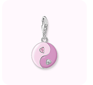 Charm pendant Yin-Yang with pink & silver stones