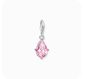 Charm pendant pink drop silver