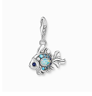 Charm pendant fish with blue stones silver