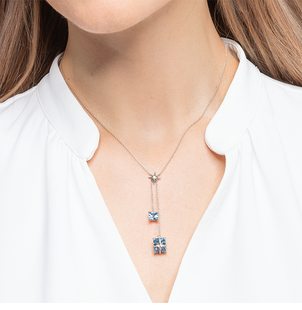 Necklace aqua stones & stars, silver