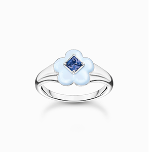 Ring with blue flower silver