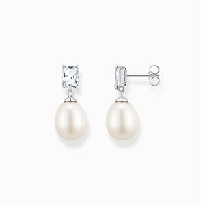 Earrings pearl with white stone silver