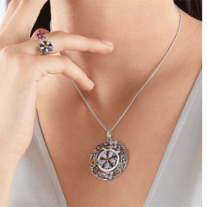 Pendant amulet flowers colourful stones silver