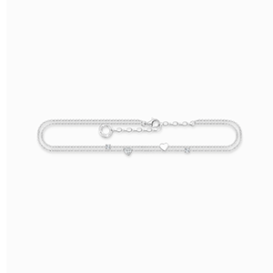 Anklet with hearts and white stones silver
