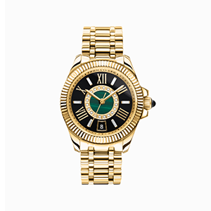 Women’s watch Mystic Island with white stones and green malachite gold colour