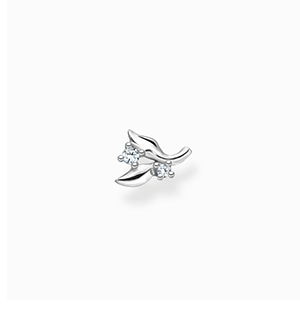 Single ear stud leaves with white stones, silver