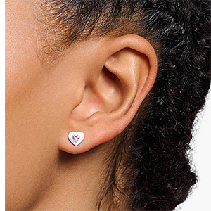 Ear studs heart with pink stones silver