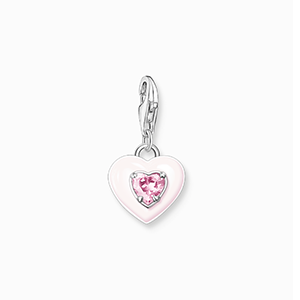 Charm pendant heart with pink stone. silver