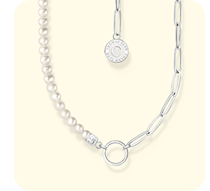 Member Charm necklace with white pearls and chain links with Charmista Coin silver
