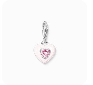 Charm pendant with pink stone, silver